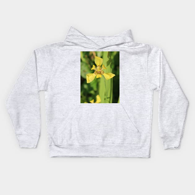 Yellow lily blossom on bright green background Kids Hoodie by kall3bu